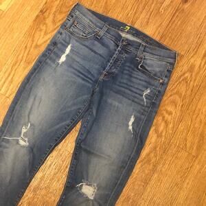 7 For All Mankind Blue Distressed Demin Josefina Boyfriend Skinny Jeans Size 27